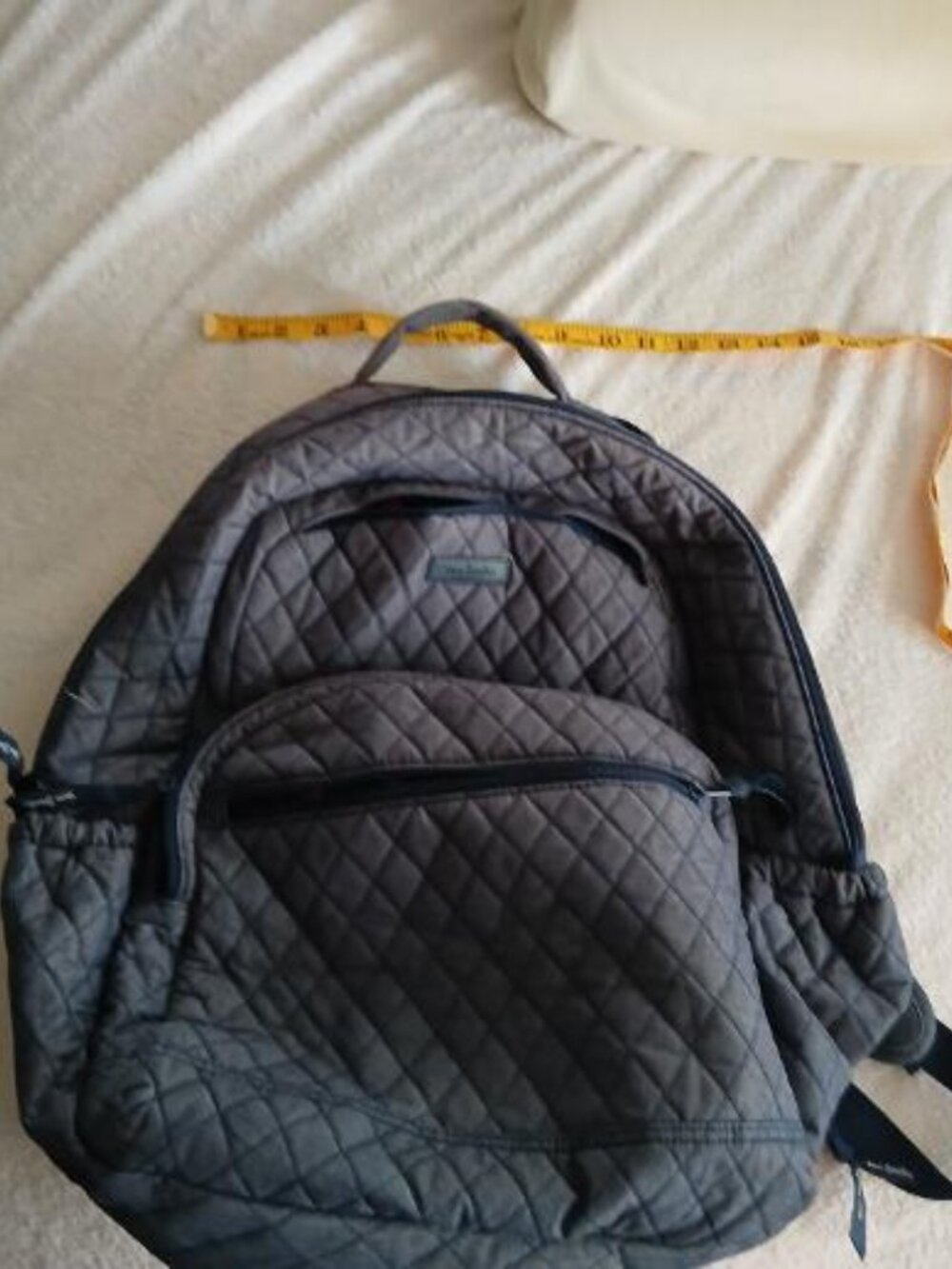 Vera Bradley blue quilted soft sided backpack with floral print inside - Picture 5 of 12